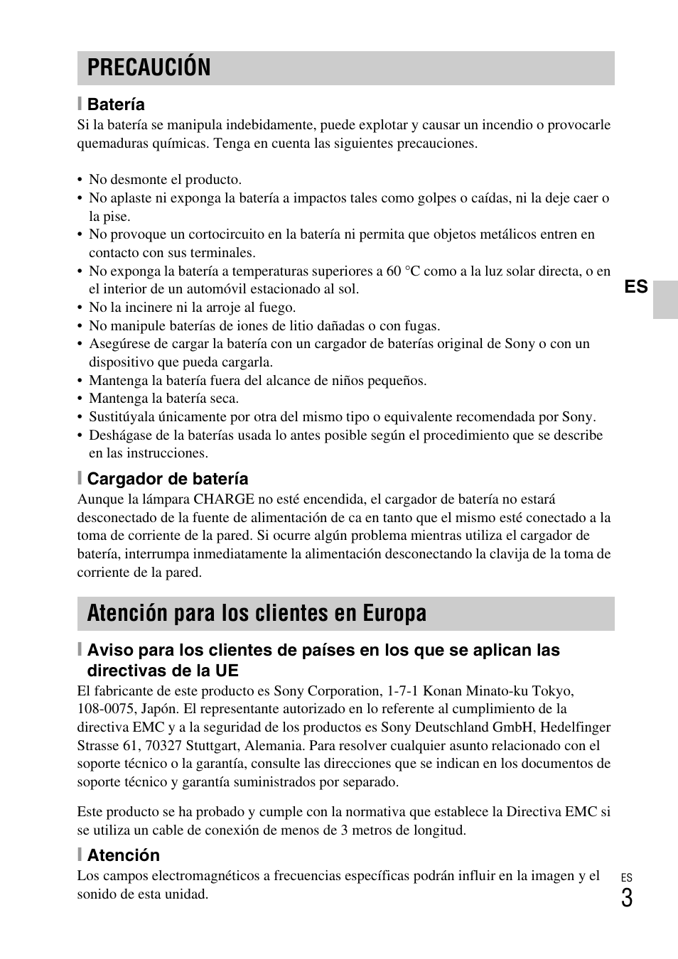 Precaución atención para los clientes en europa | Sony DSC-W310 User Manual | Page 85 / 515
