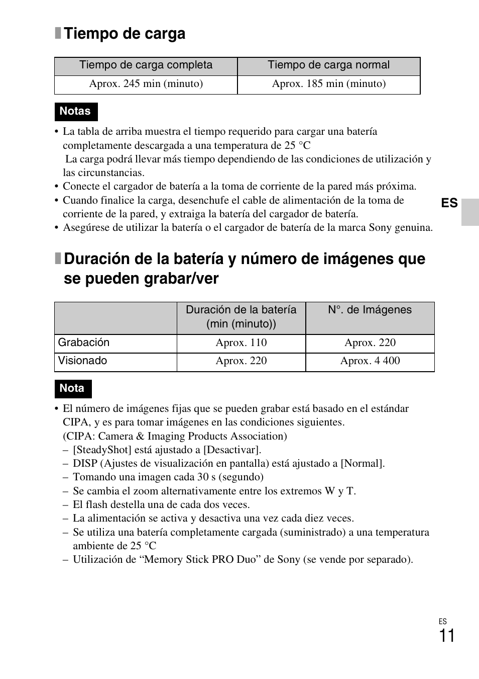 Xtiempo de carga | Sony DSC-W310 User Manual | Page 93 / 515