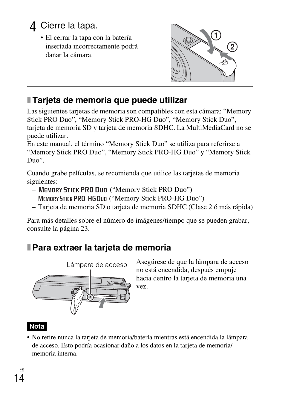 Cierre la tapa | Sony DSC-W310 User Manual | Page 96 / 515