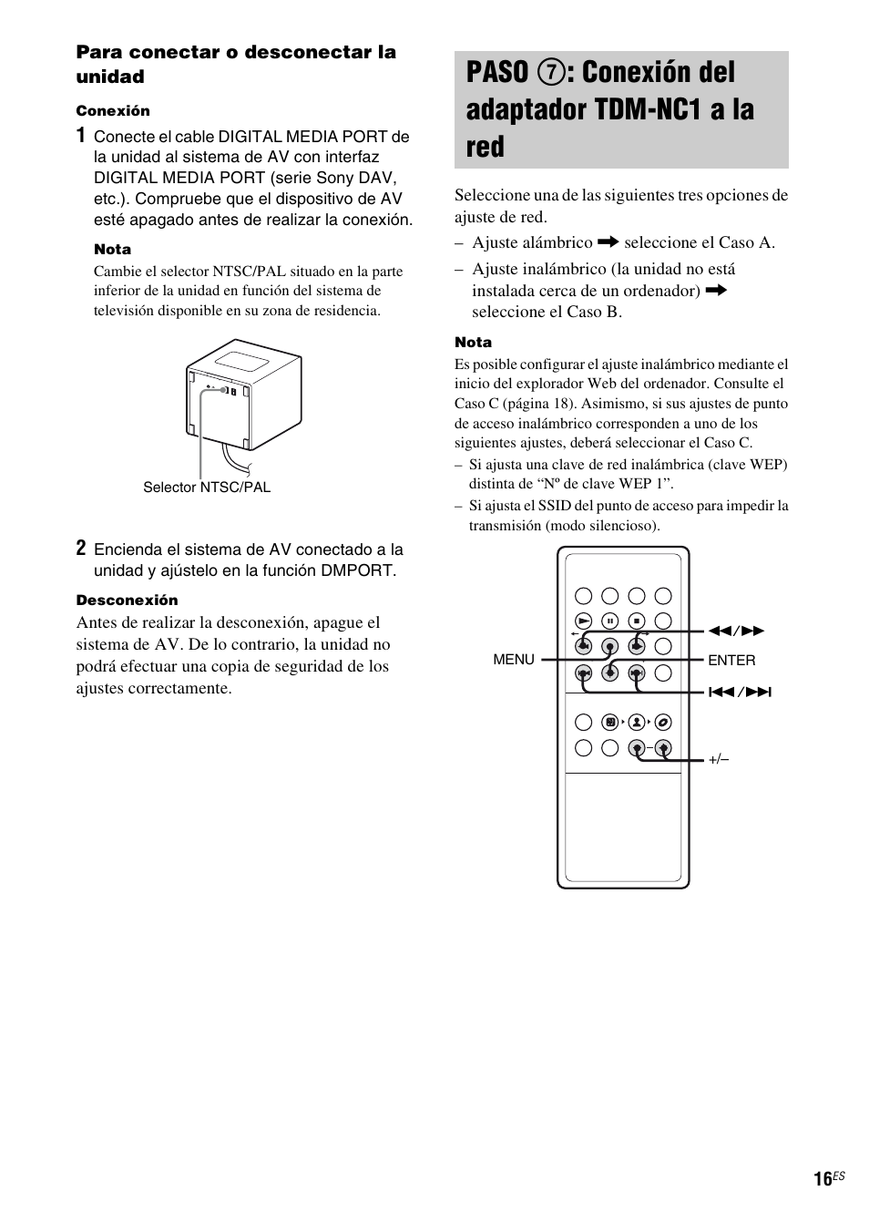 Paso 7: conexión del adaptador tdm-nc1 a la red, Paso 7: conexión del adaptador, Tdm-nc1 a la red | Paso 7 : conexión del adaptador tdm-nc1 a la red | Sony TDM-NC1 User Manual | Page 100 / 467