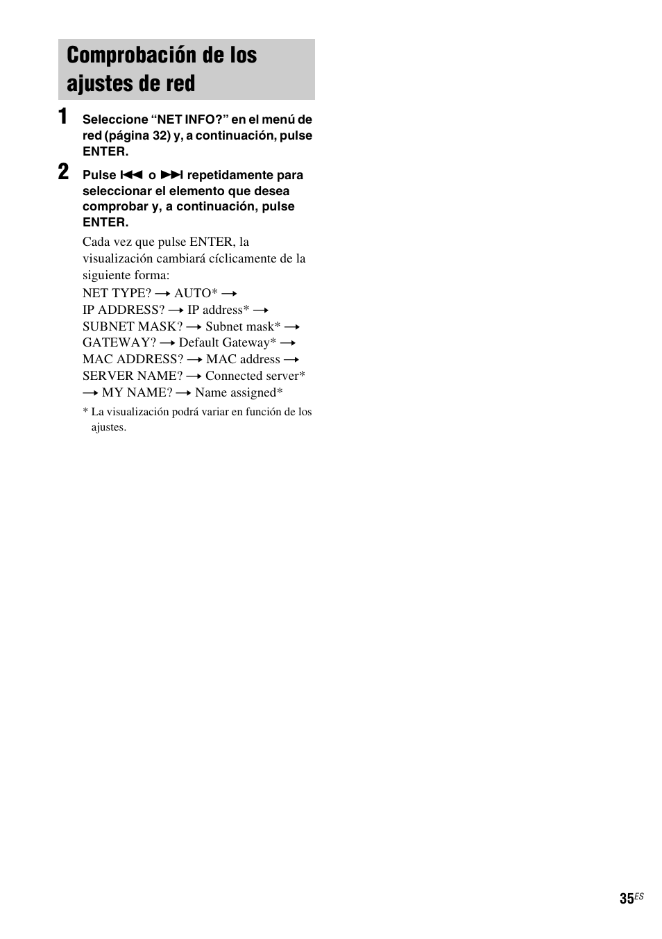 Comprobación de los ajustes de red | Sony TDM-NC1 User Manual | Page 119 / 467