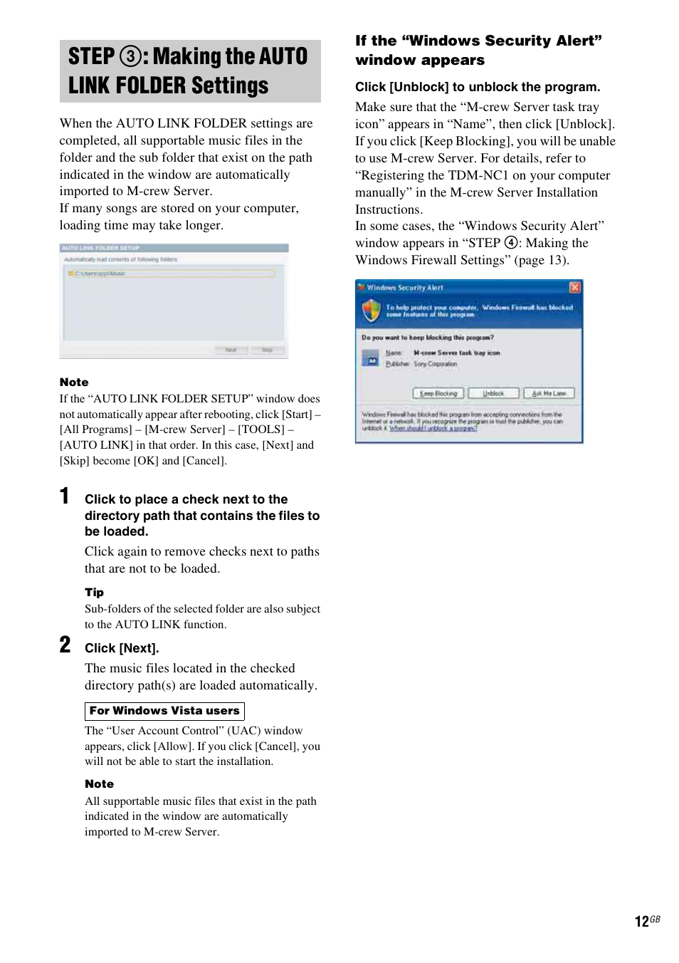 Step 3: making the auto link folder settings, Step 3: making the auto link, Folder settings | Step 3 : making the auto link folder settings | Sony TDM-NC1 User Manual | Page 12 / 467