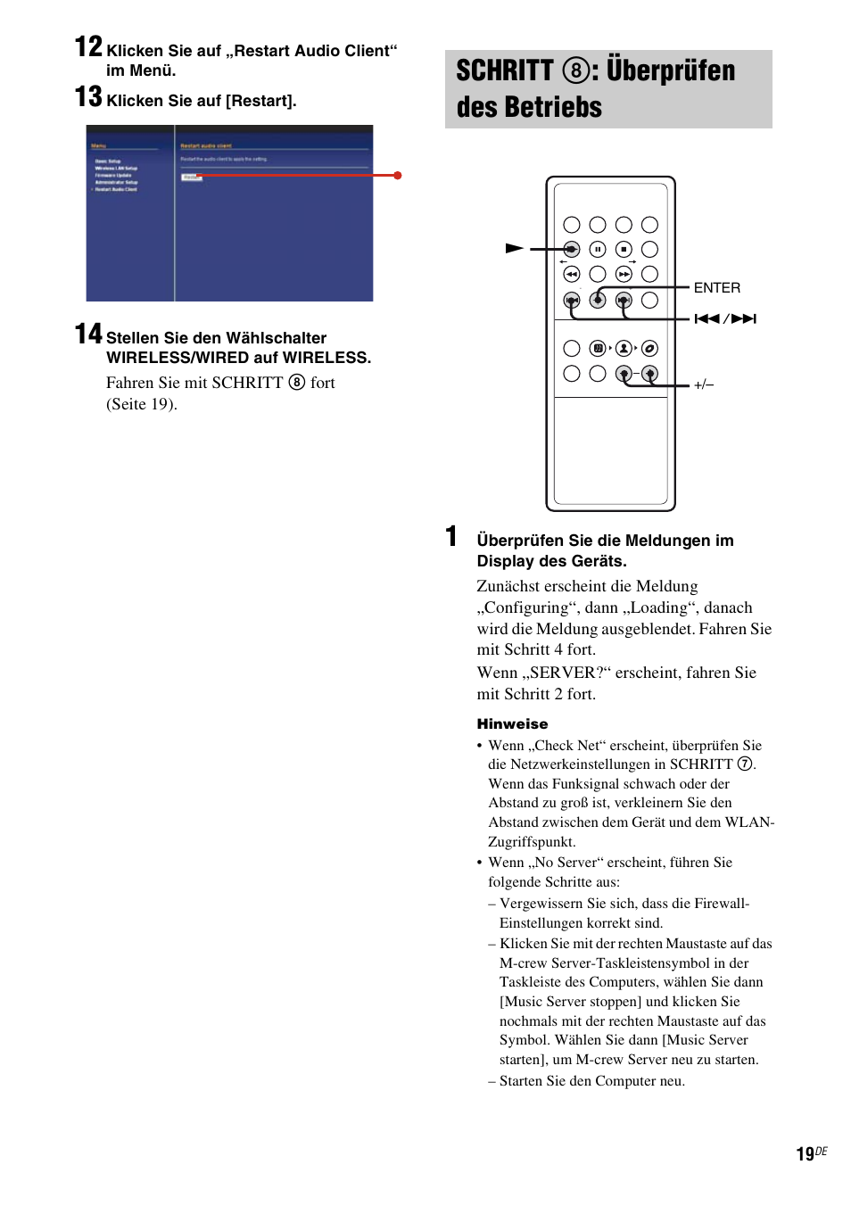 Schritt 8: überprüfen des betriebs, Schritt 8: überprüfen des, Betriebs | Seite 19), Schritt 8 : überprüfen des betriebs | Sony TDM-NC1 User Manual | Page 147 / 467