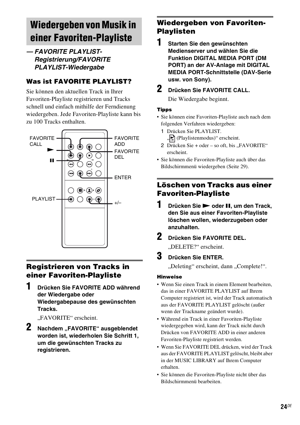 Wiedergeben von musik in einer favoriten-playliste, Wiedergeben von musik in einer | Sony TDM-NC1 User Manual | Page 152 / 467