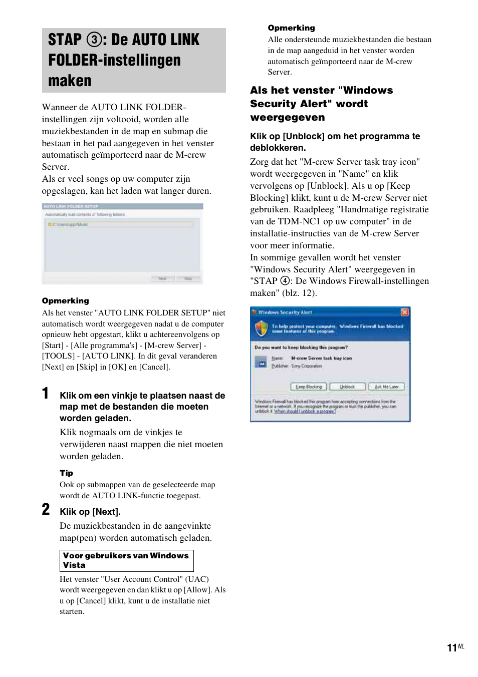 Stap 3: de auto link folder-instellingen maken, Stap 3: de auto link folder, Instellingen maken | Stap 3 : de auto link folder-instellingen maken | Sony TDM-NC1 User Manual | Page 183 / 467