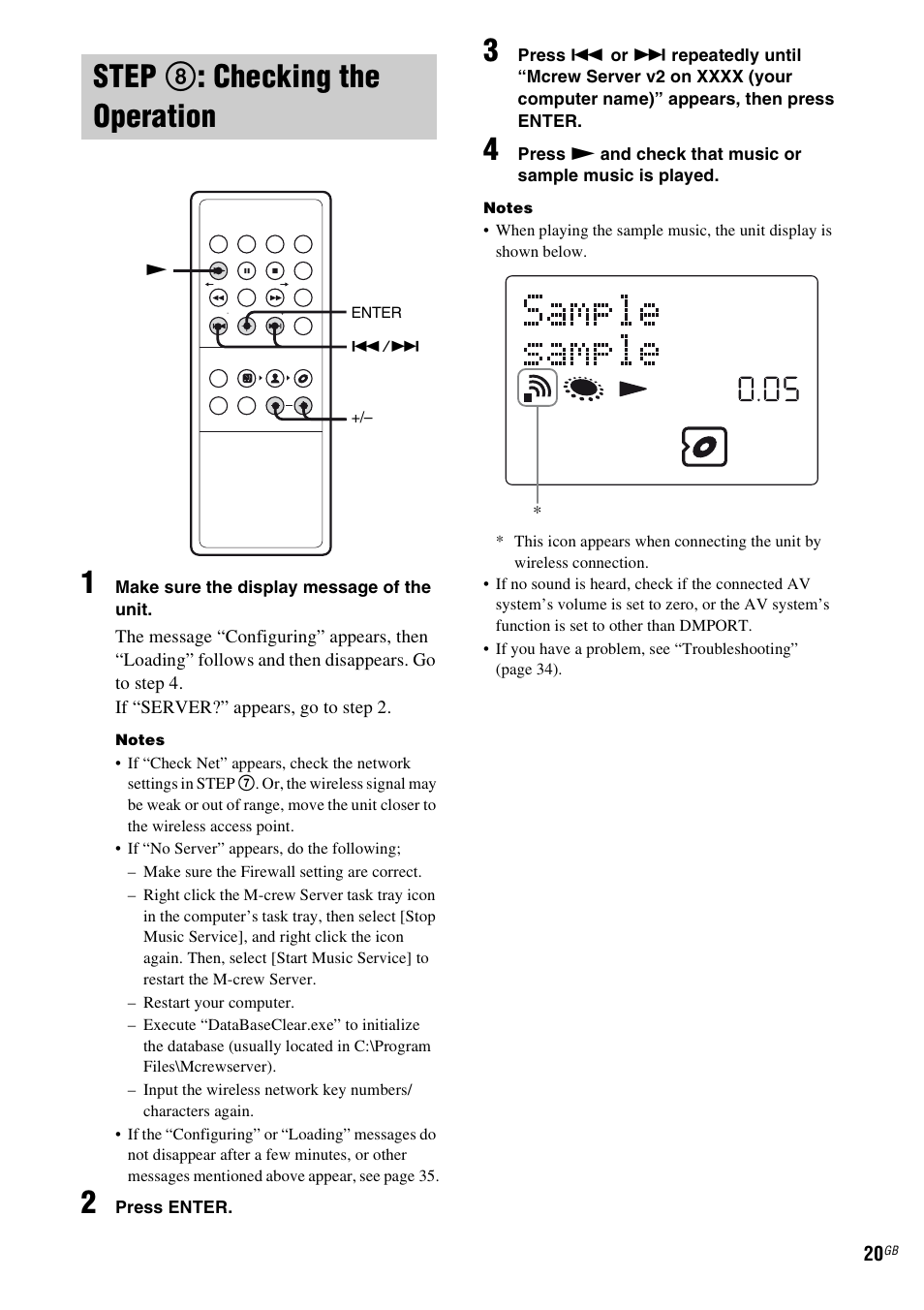 Step 8: checking the operation, Step 8 : checking the operation | Sony TDM-NC1 User Manual | Page 20 / 467