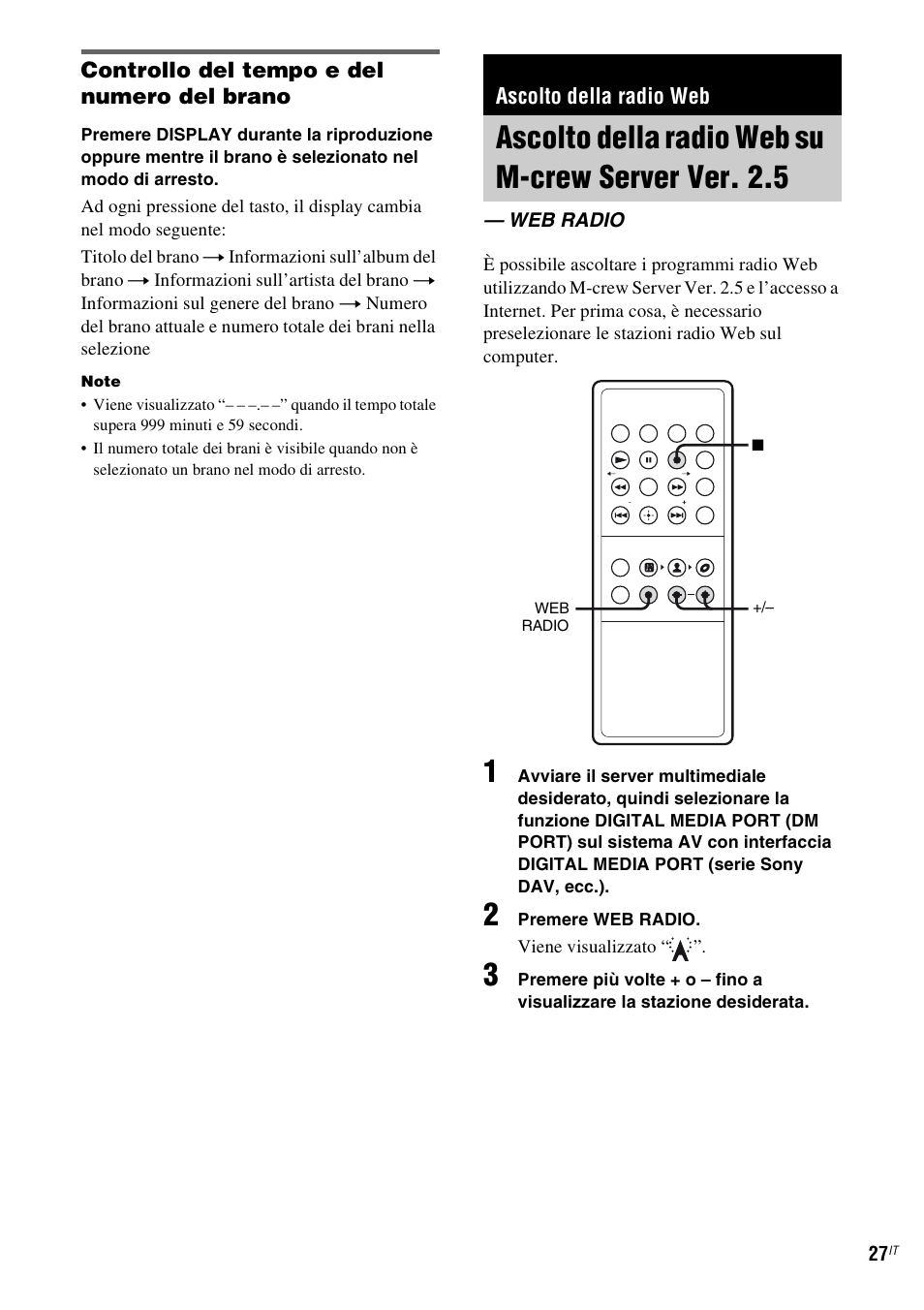 Ascolto della radio web, Ascolto della radio web su m-crew server ver. 2.5, Web radio | Ascolto della radio web su m-crew server, Ver. 2.5 — web radio | Sony TDM-NC1 User Manual | Page 242 / 467