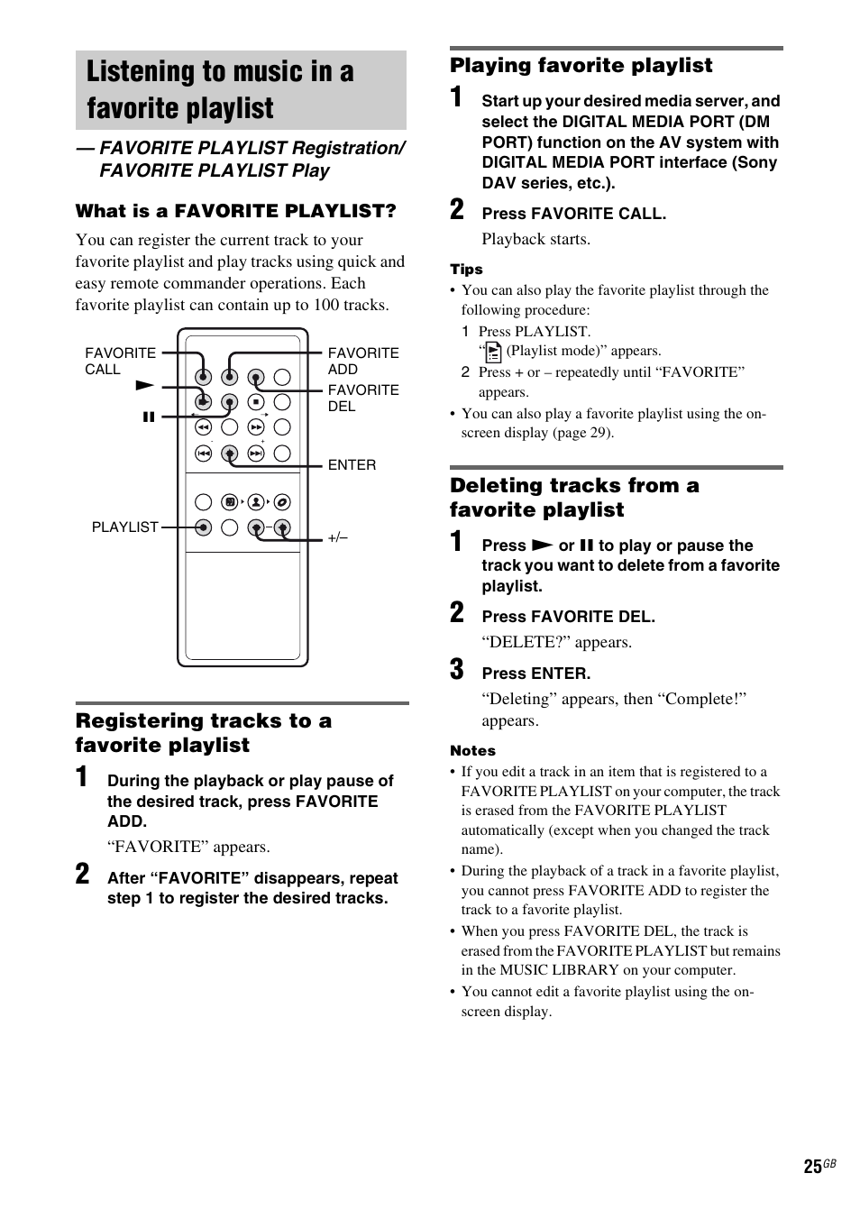 Listening to music in a favorite playlist, Listening to music in a favorite | Sony TDM-NC1 User Manual | Page 25 / 467