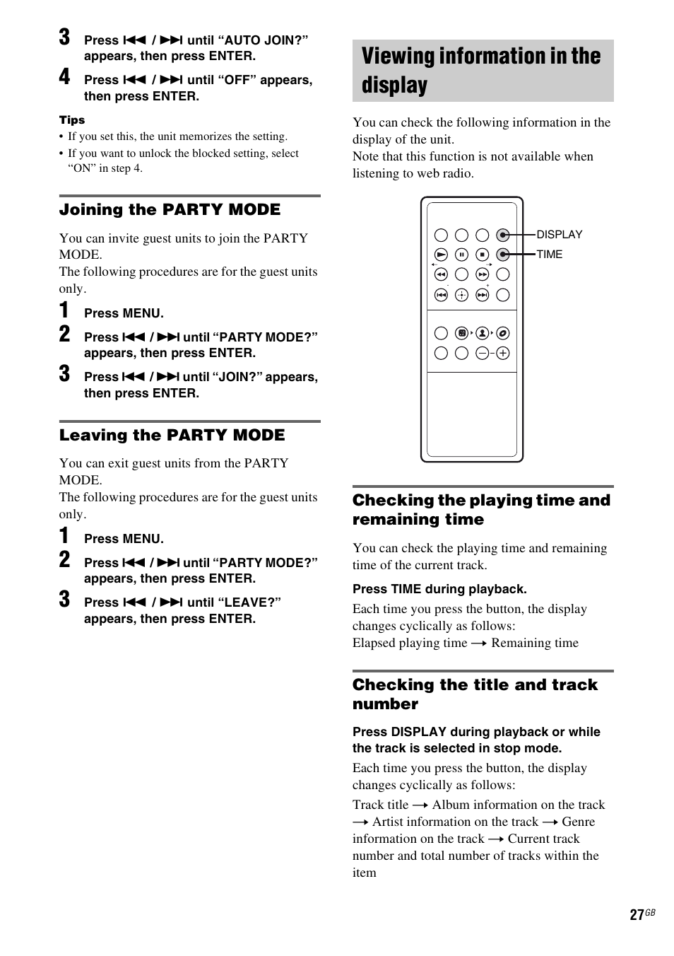 Viewing information in the display | Sony TDM-NC1 User Manual | Page 27 / 467