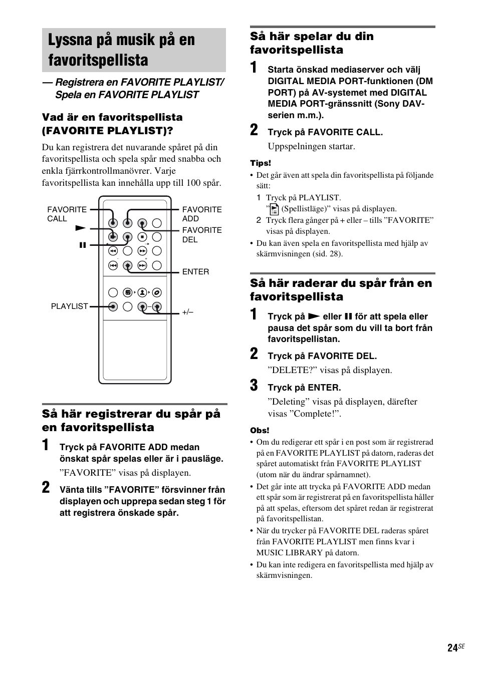 Lyssna på musik på en favoritspellista, Lyssna på musik på en | Sony TDM-NC1 User Manual | Page 280 / 467