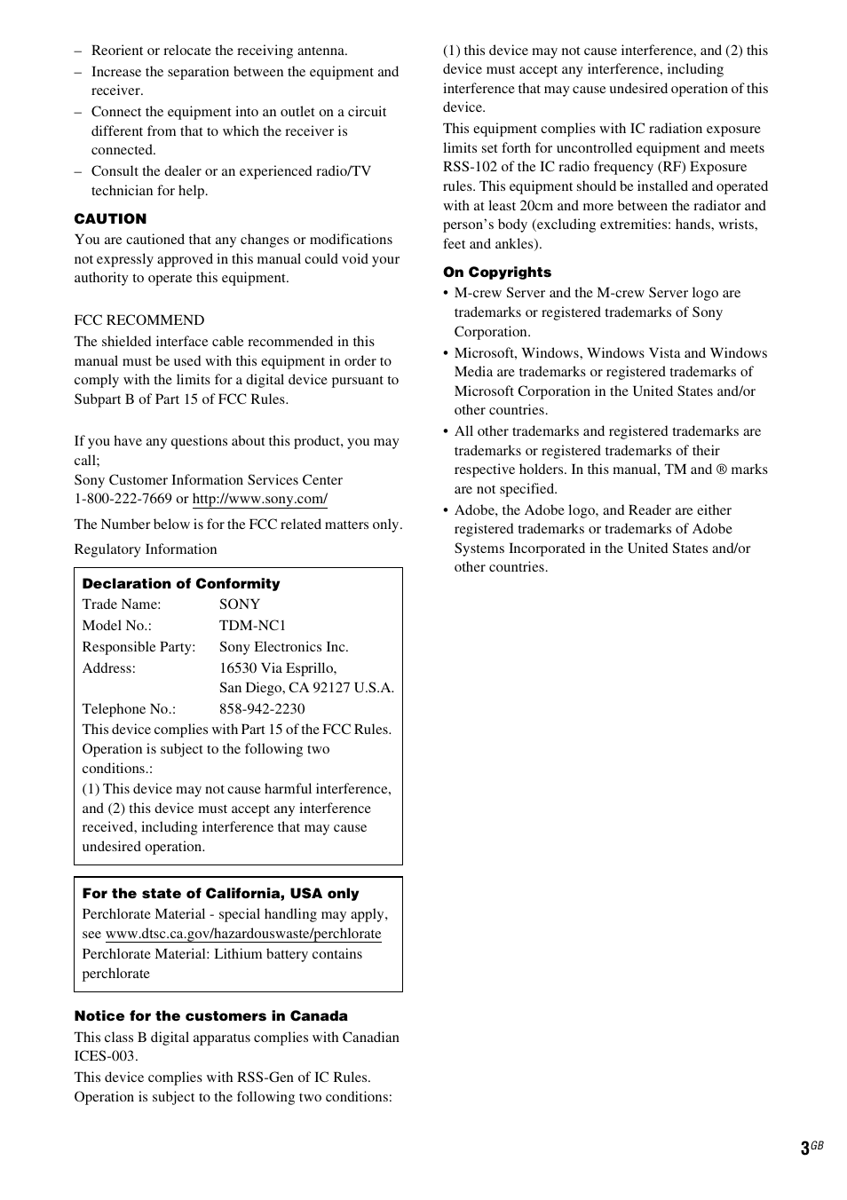 Sony TDM-NC1 User Manual | Page 3 / 467