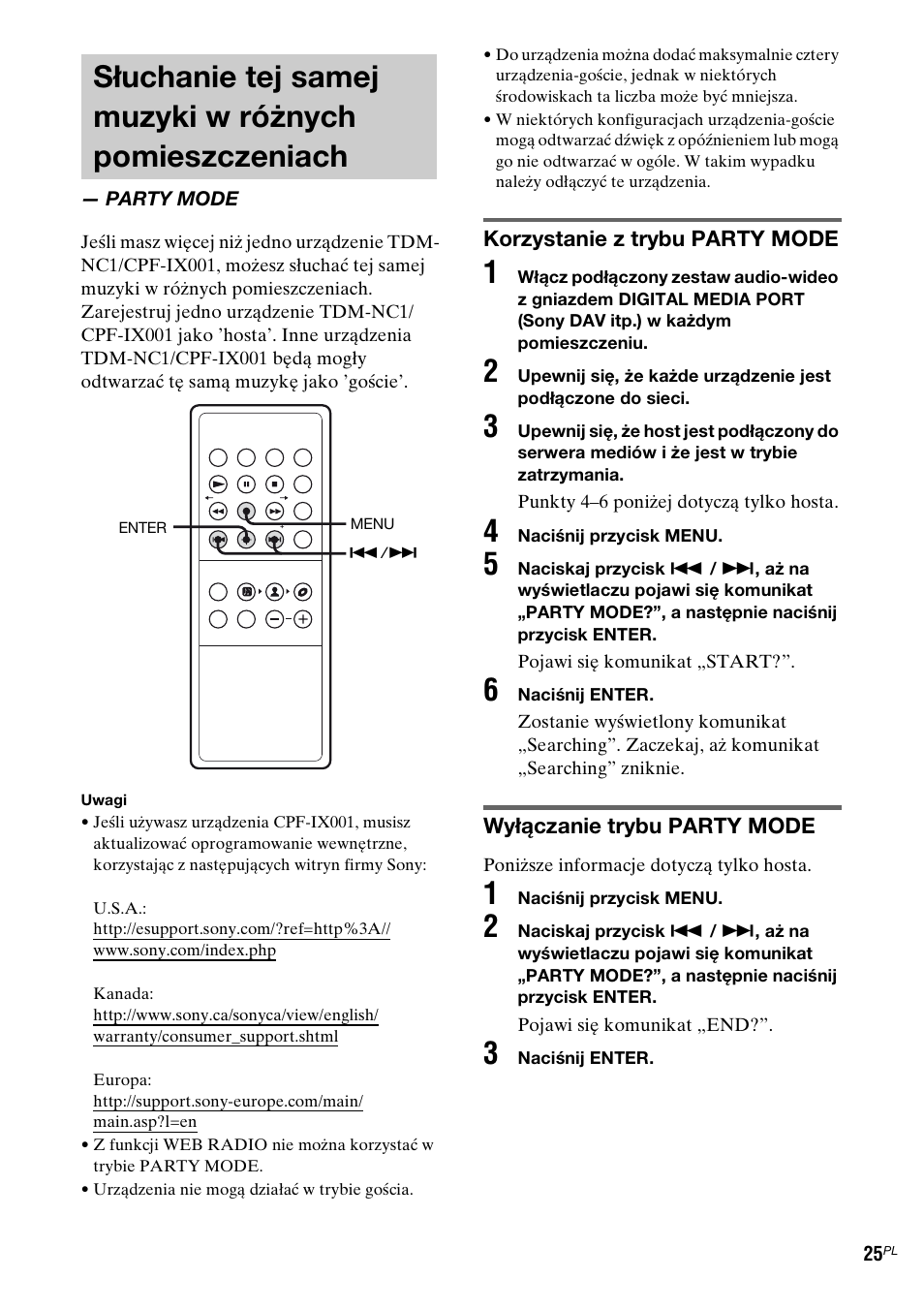 Party mode, Słuchanie tej samej muzyki w różnych, Pomieszczeniach — party mode | Sony TDM-NC1 User Manual | Page 322 / 467