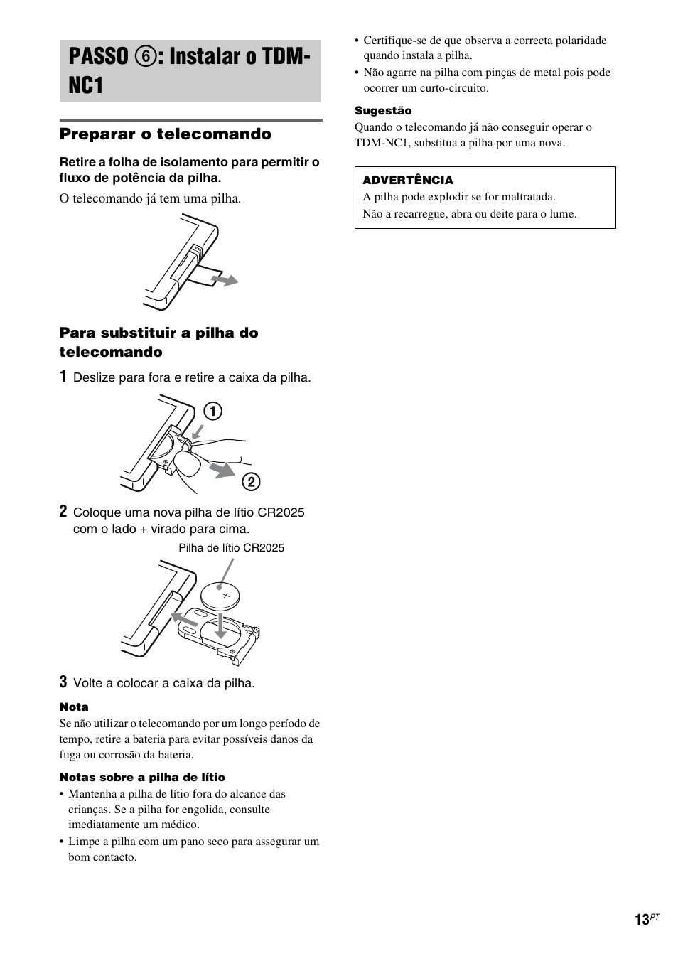 Passo 6: instalar o tdm-nc1, Passo 6 : instalar o tdm- nc1, Preparar o telecomando | Sony TDM-NC1 User Manual | Page 438 / 467