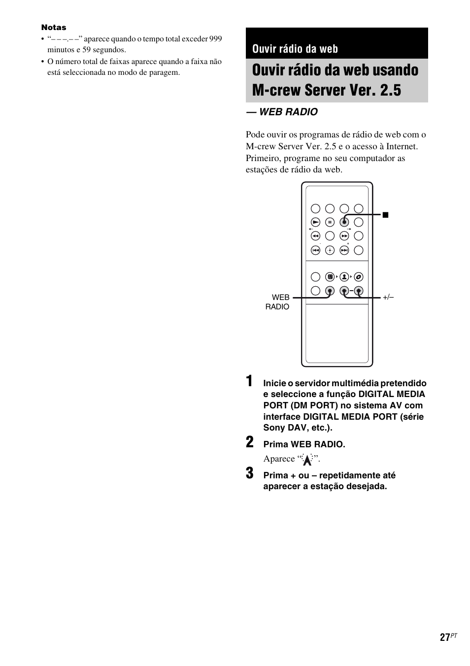 Ouvir rádio da web, Ouvir rádio da web usando m-crew server ver. 2.5, Web radio | Ouvir rádio da web usando m-crew server, Ver. 2.5 — web radio | Sony TDM-NC1 User Manual | Page 452 / 467