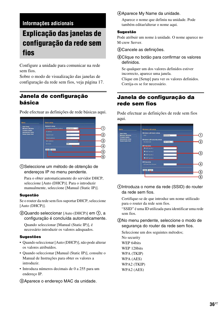 Informações adicionais, Explicação das janelas de configuração da, Rede sem fios | Janela de configuração básica, Janela de configuração da rede sem fios | Sony TDM-NC1 User Manual | Page 461 / 467
