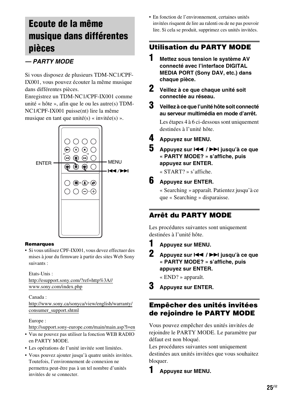 Ecoute de la même musique dans différentes pièces, Party mode, Ecoute de la même musique dans | Différentes pièces — party mode | Sony TDM-NC1 User Manual | Page 67 / 467