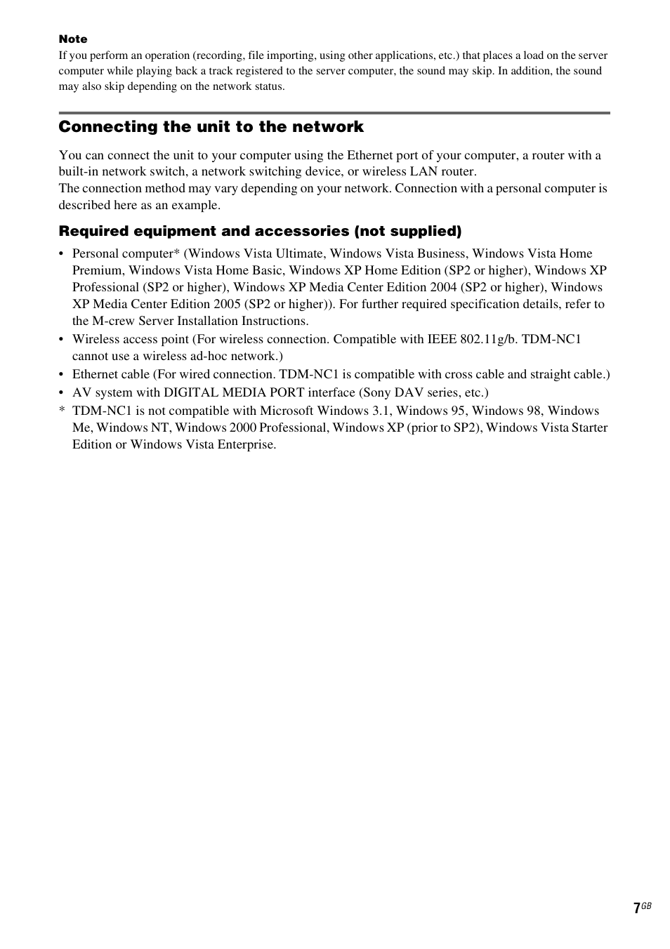 Connecting the unit to the network | Sony TDM-NC1 User Manual | Page 7 / 467