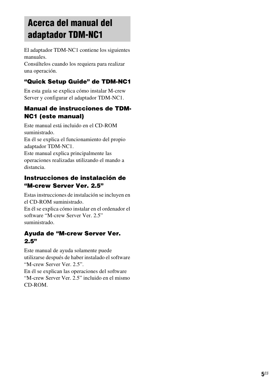 Acerca del manual del adaptador tdm-nc1, Acerca del manual del adaptador, Tdm-nc1 | Sony TDM-NC1 User Manual | Page 89 / 467