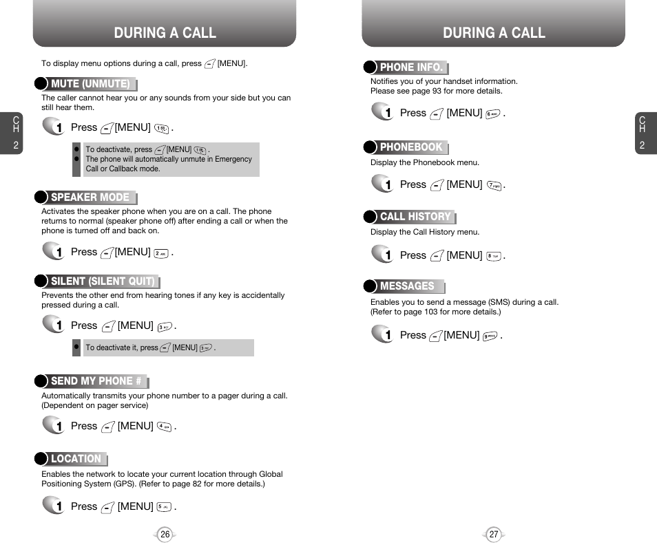 During a call | Audiovox 8910 User Manual | Page 16 / 70