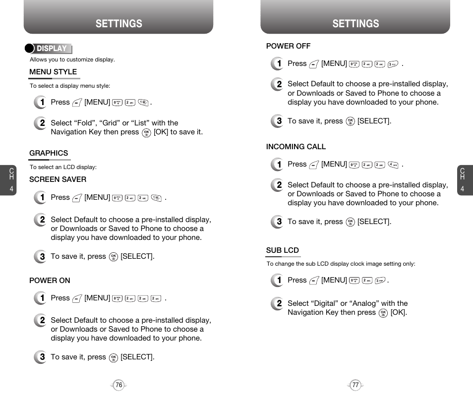 Settings | Audiovox 8910 User Manual | Page 41 / 70