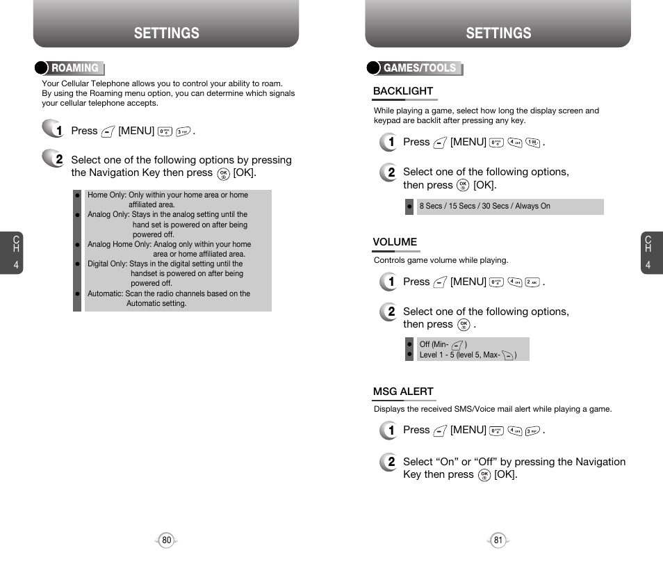 Settings | Audiovox 8910 User Manual | Page 43 / 70
