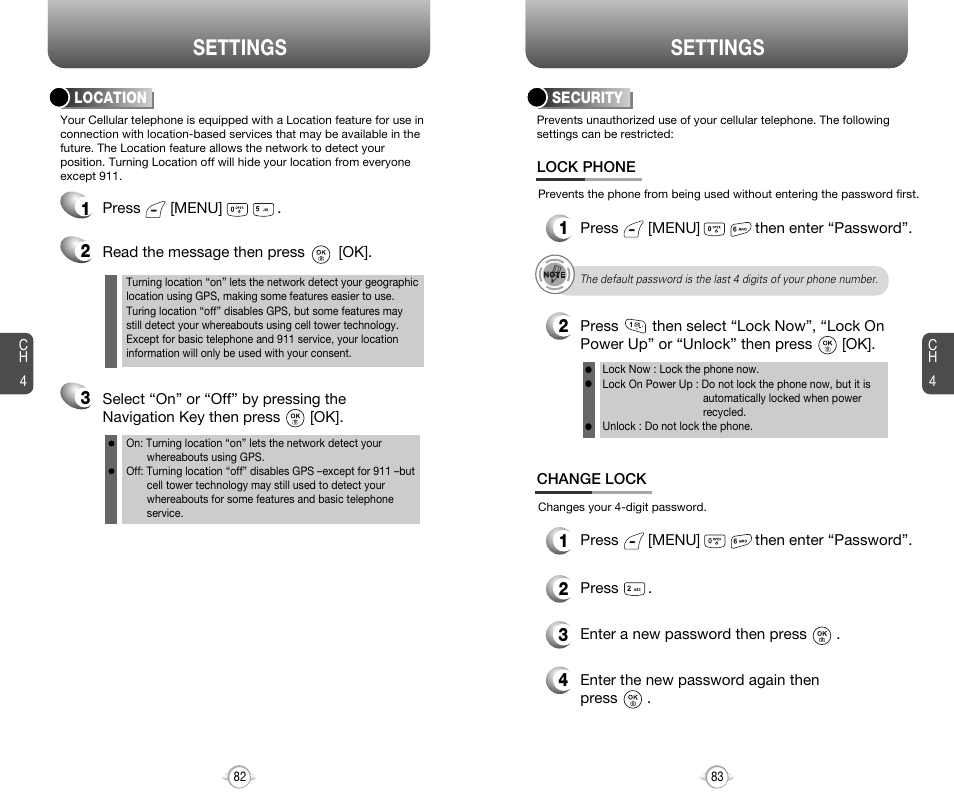 Settings | Audiovox 8910 User Manual | Page 44 / 70