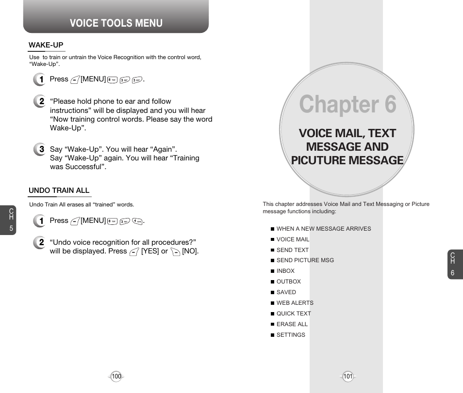 Chapter 6, Voice mail, text message and picuture message, Voice tools menu | Audiovox 8910 User Manual | Page 53 / 70
