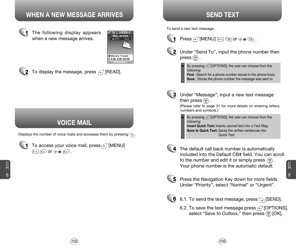 Voice mail, When a new message arrives send text | Audiovox 8910 User Manual | Page 54 / 70
