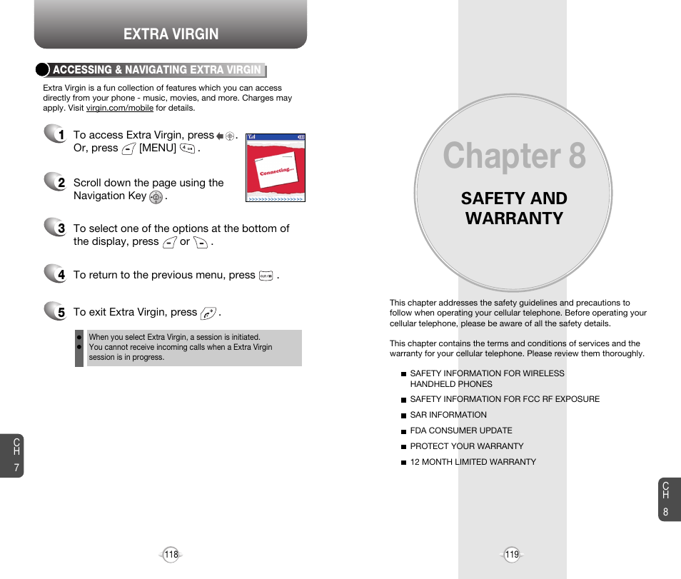 Chapter 8, Safety and warranty, Extra virgin | Audiovox 8910 User Manual | Page 62 / 70