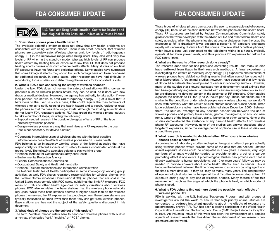 Fda consumer update | Audiovox 8910 User Manual | Page 67 / 70