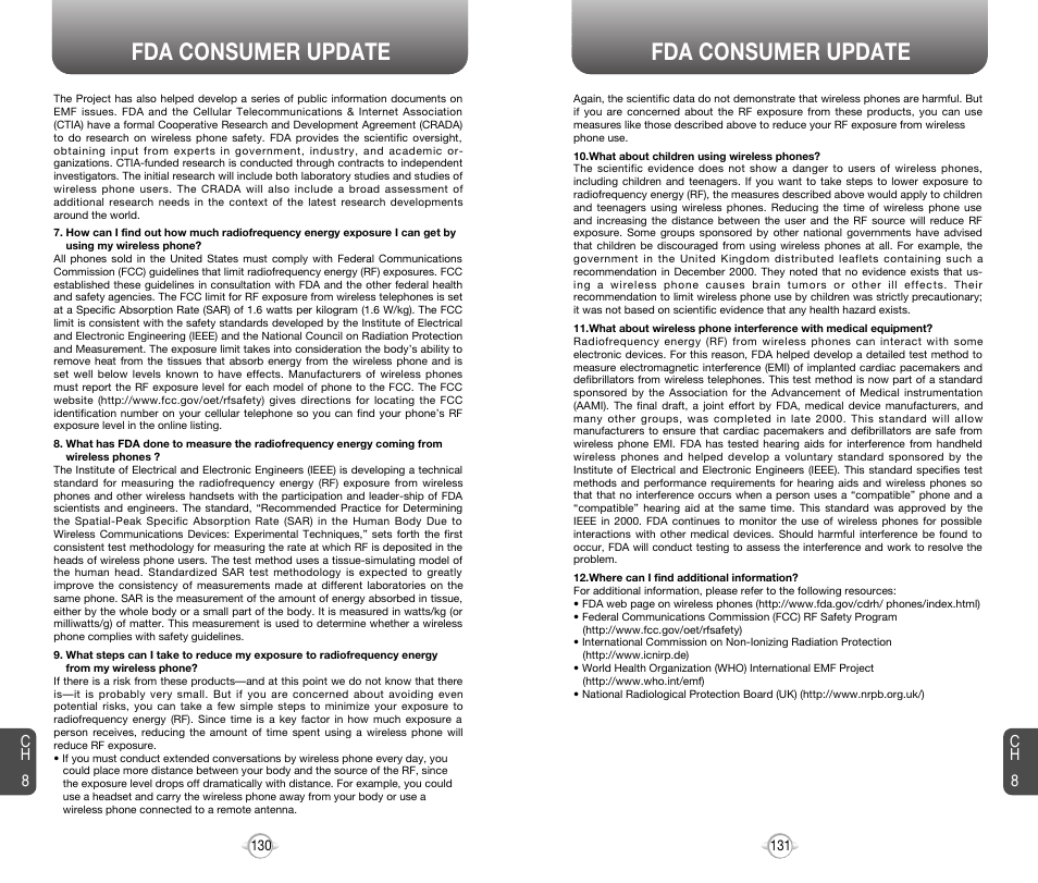 Fda consumer update | Audiovox 8910 User Manual | Page 68 / 70