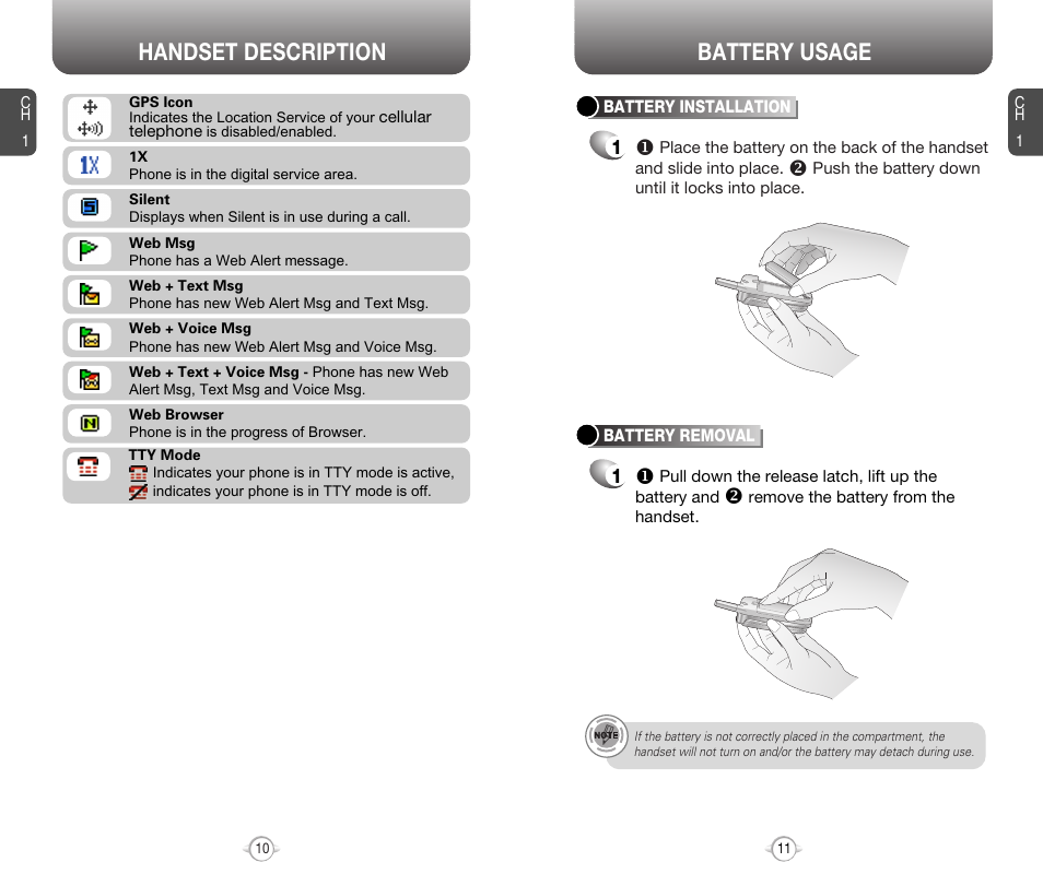 Handset description battery usage | Audiovox 8910 User Manual | Page 8 / 70