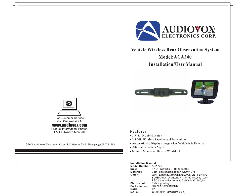 Audiovox ACA 240 User Manual | 7 pages