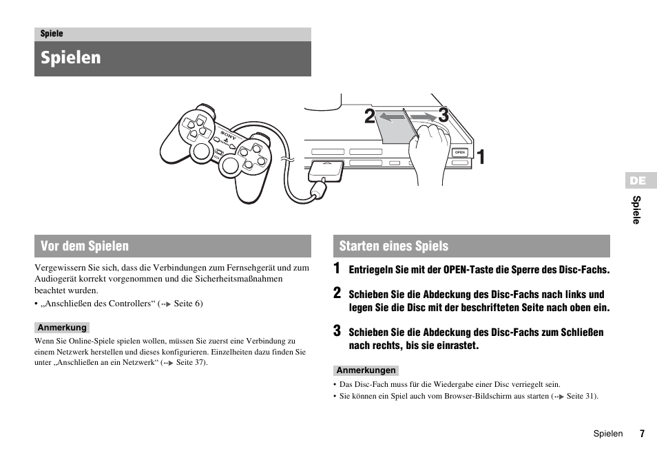 Spiele, Spielen, Vor dem spielen starten eines spiels | Sony KDL-22PX300 User Manual | Page 118 / 297