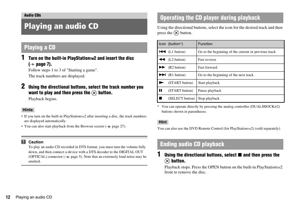 Audio cds, Playing an audio cd, Ending audio cd playback | Sony KDL-22PX300 User Manual | Page 12 / 297