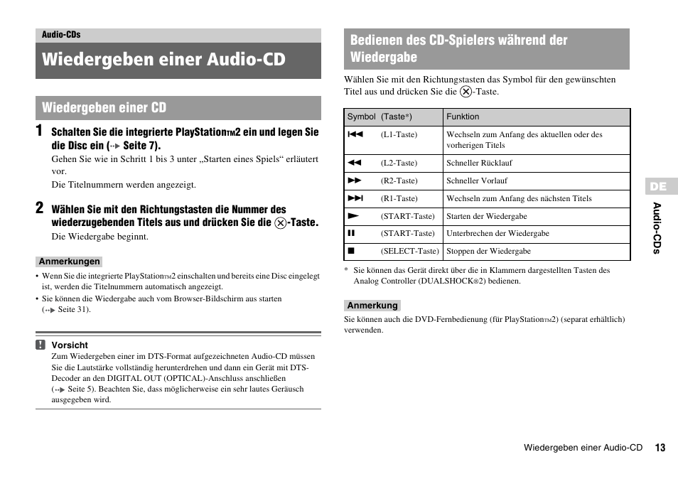 Audio-cds, Wiedergeben einer audio-cd | Sony KDL-22PX300 User Manual | Page 124 / 297