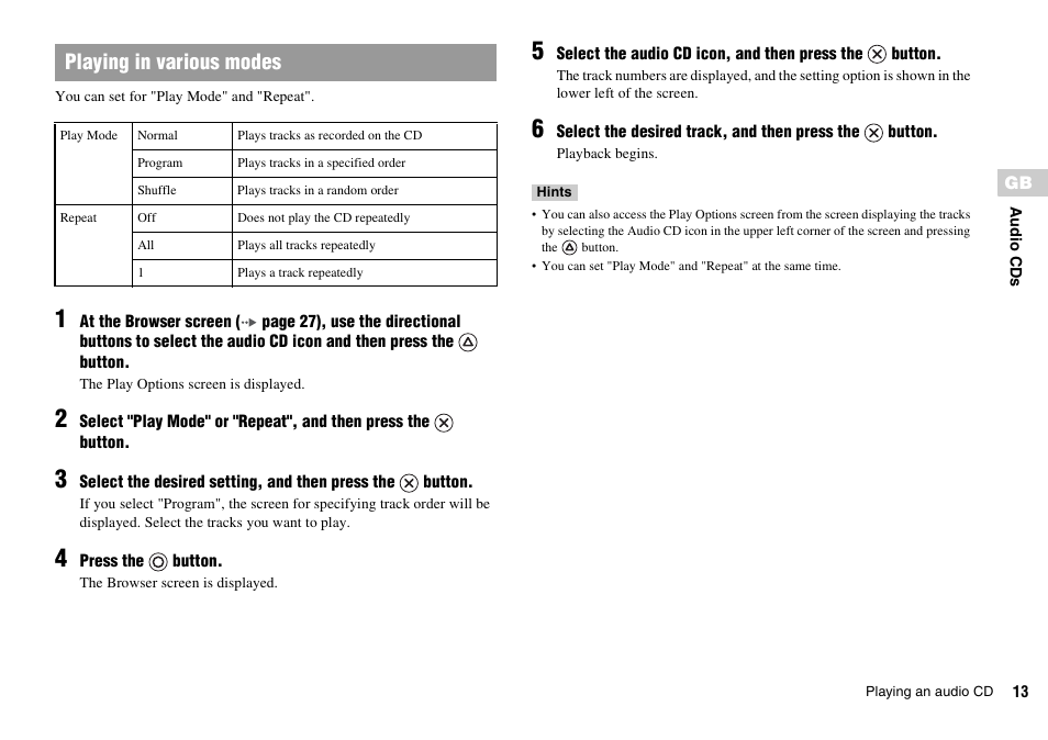 Playing in various modes | Sony KDL-22PX300 User Manual | Page 13 / 297