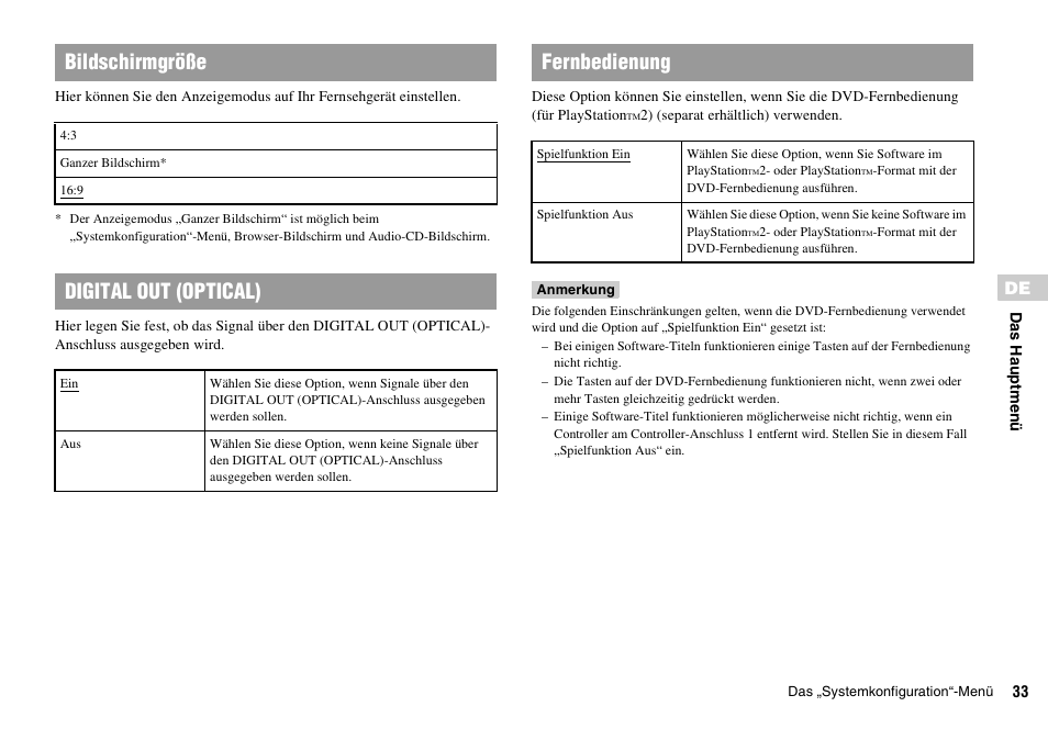 Bildschirmgröße, Digital out (optical), Fernbedienung | Sony KDL-22PX300 User Manual | Page 144 / 297