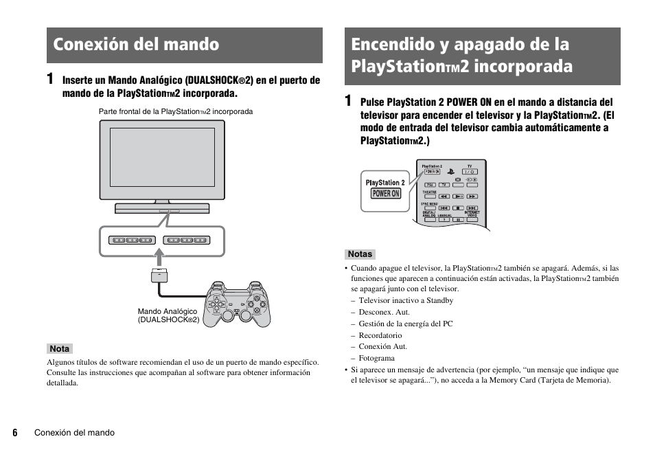 Conexión del mando, 2 incorporada, Encendido y apagado de la playstation | Sony KDL-22PX300 User Manual | Page 155 / 297