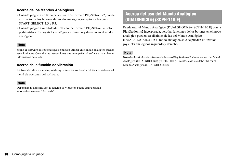 Acerca del uso del mando analógico (dualshock, Scph-110 e) | Sony KDL-22PX300 User Manual | Page 159 / 297