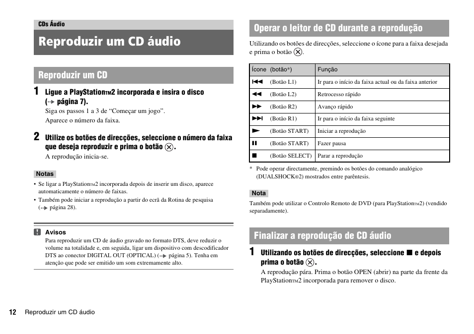 Cds áudio, Reproduzir um cd áudio, Finalizar a reprodução de cd áudio | Sony KDL-22PX300 User Manual | Page 198 / 297