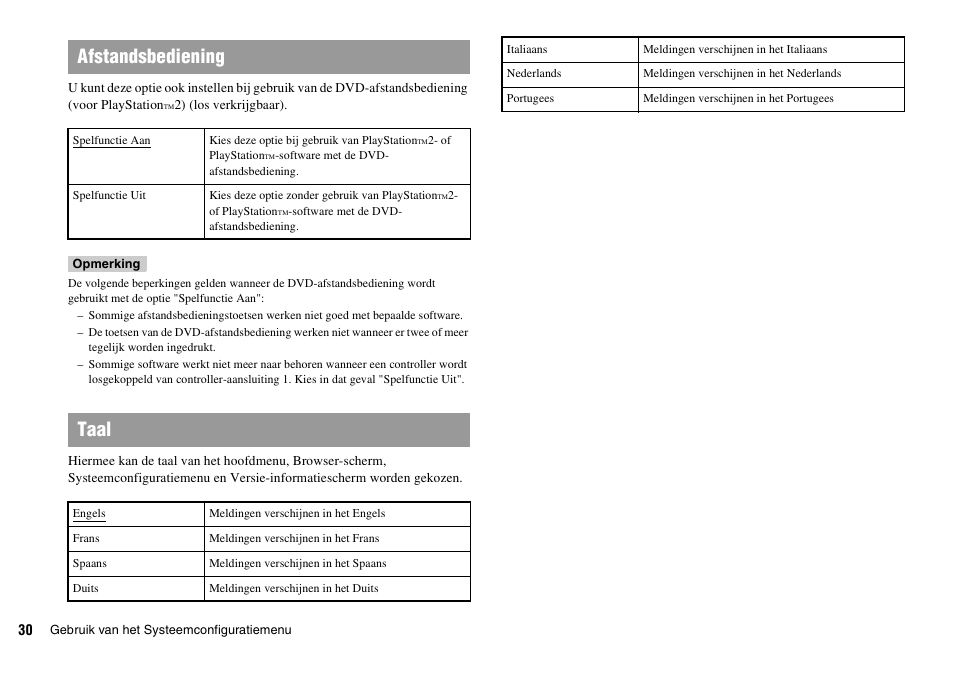 Afstandsbediening, Taal | Sony KDL-22PX300 User Manual | Page 252 / 297