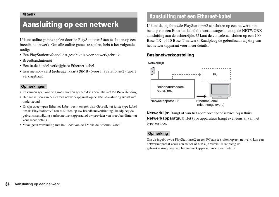 Netwerk, Aansluiting op een netwerk, Aansluiting met een ethernet-kabel | Sony KDL-22PX300 User Manual | Page 256 / 297