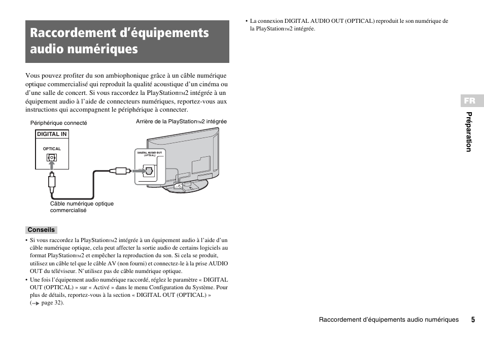 Raccordement d’équipements audio numériques | Sony KDL-22PX300 User Manual | Page 40 / 297