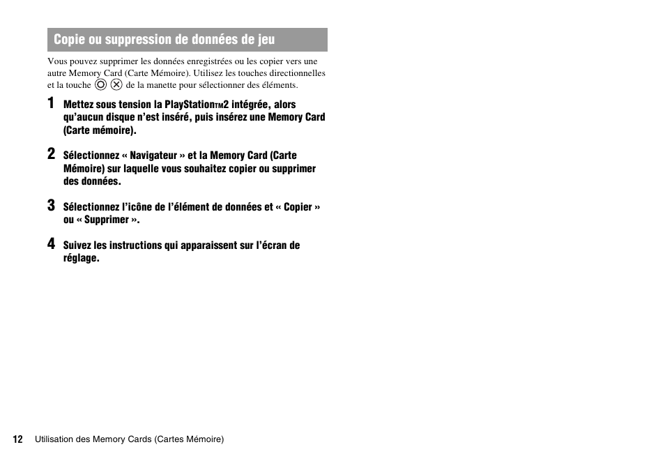 Copie ou suppression de données de jeu | Sony KDL-22PX300 User Manual | Page 47 / 297
