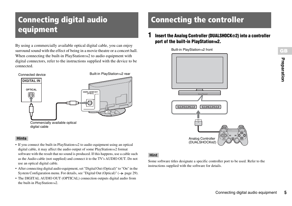 Connecting digital audio equipment, Connecting the controller | Sony KDL-22PX300 User Manual | Page 5 / 297