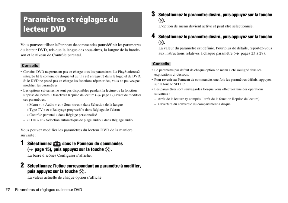 Paramètres et réglages du lecteur dvd | Sony KDL-22PX300 User Manual | Page 57 / 297