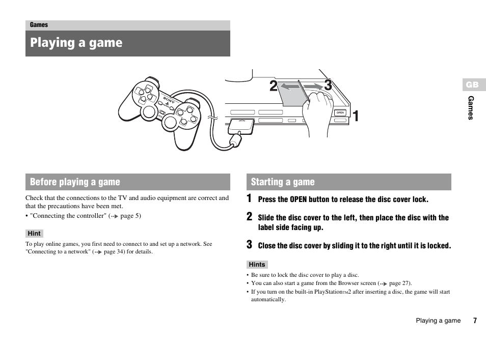 Games, Playing a game, Before playing a game starting a game | Sony KDL-22PX300 User Manual | Page 7 / 297
