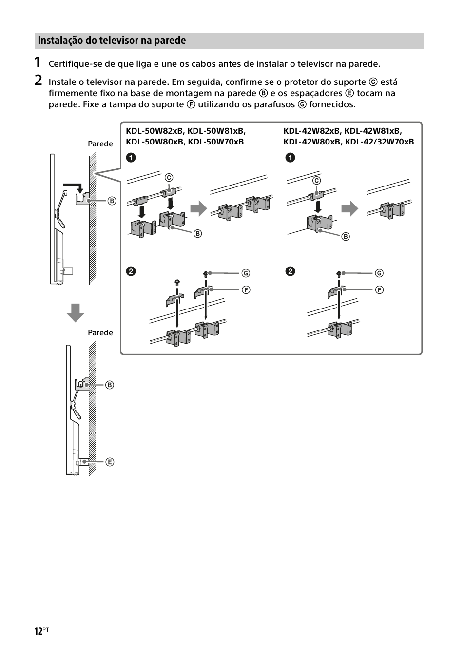 Instalação do televisor na parede | Sony KDL-50W805B User Manual | Page 100 / 376