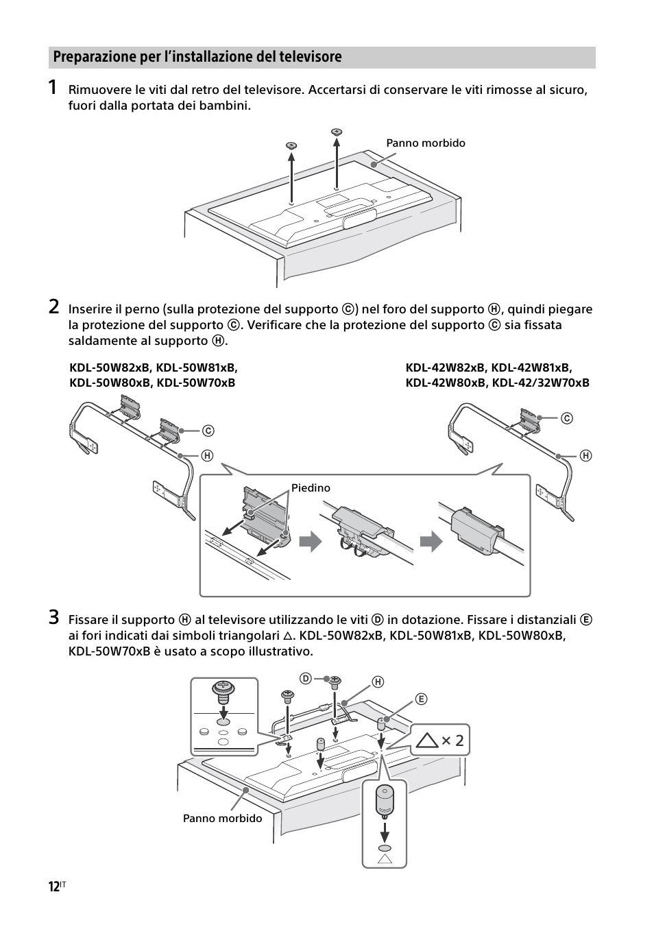 Preparazione per l’installazione del televisore | Sony KDL-50W805B User Manual | Page 118 / 376